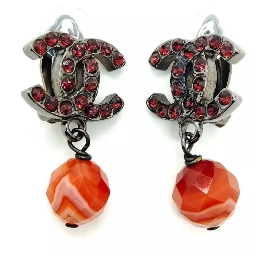 Chanel Red Crystal Earrings